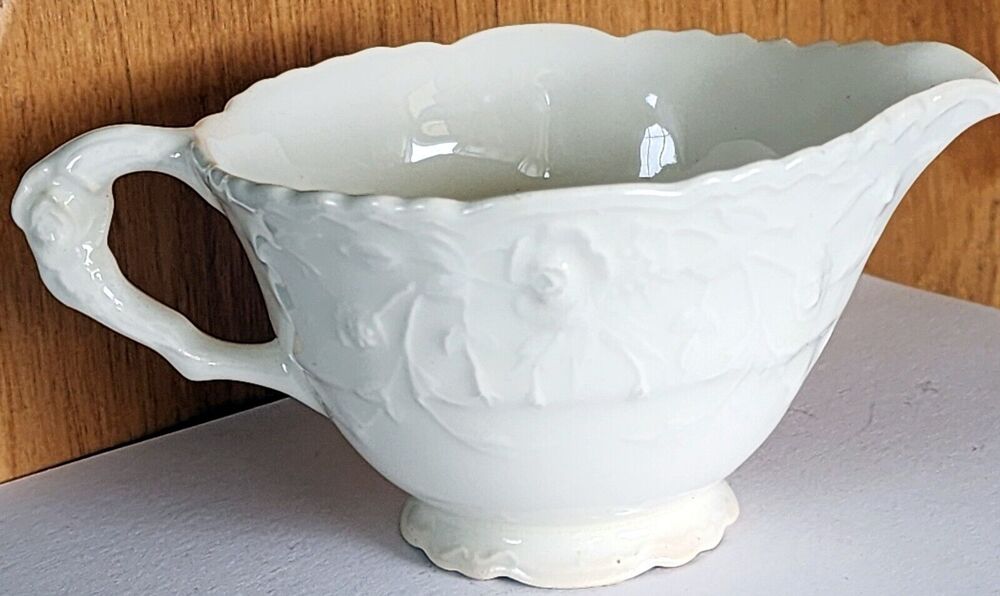 Vintage Pope Gosser Rose Point CREAMER White with Raised Roses USA Pretty* *
